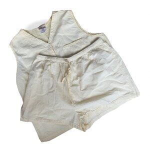 VTG Yellow White Sleeveless Shorts Pajama Set Seersuck Cotton XL Jenny Buchanan